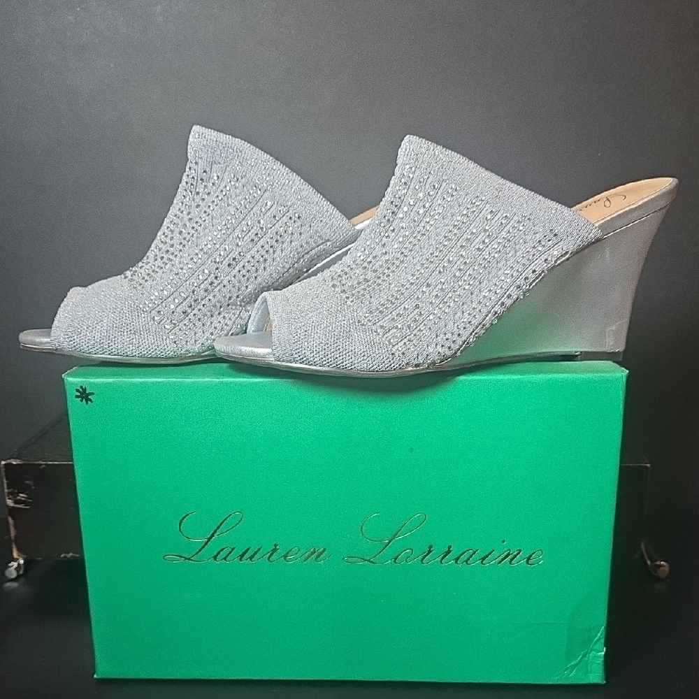 Lauren Lorraine Glittering Silver Mules